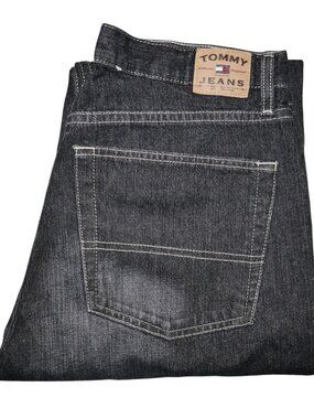 Tommy Hilfiger Mens Size 33x30 Relaxed Straight Jeans Black Rinse Vintage 90s